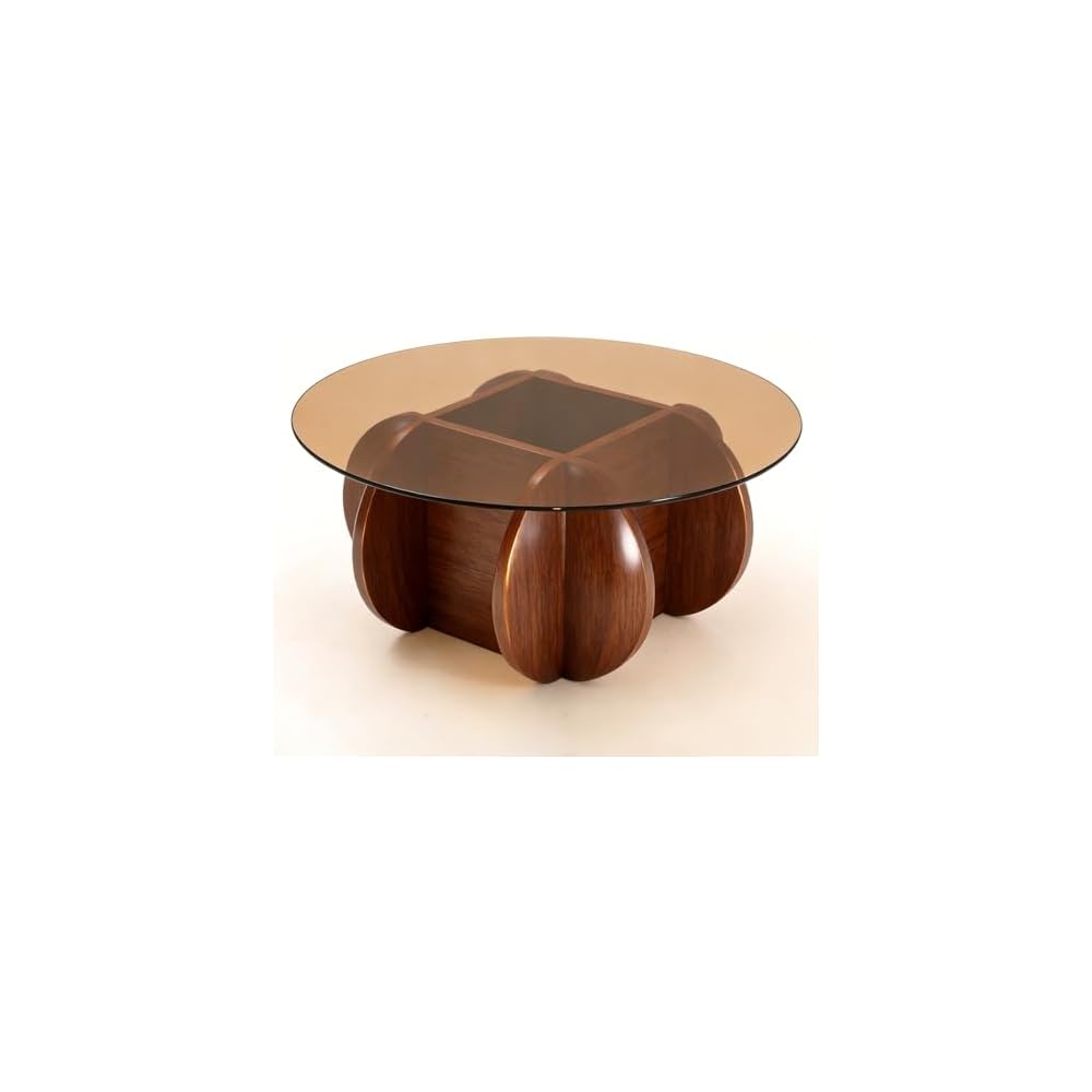 Glass Coffee Tables for Living Room Modern Elegant Round Coffee Table Mid Century Farmhouse Center Table with Solid Wood Frame and Tempered Glass Tabletop, Easy Assembly,31.5''