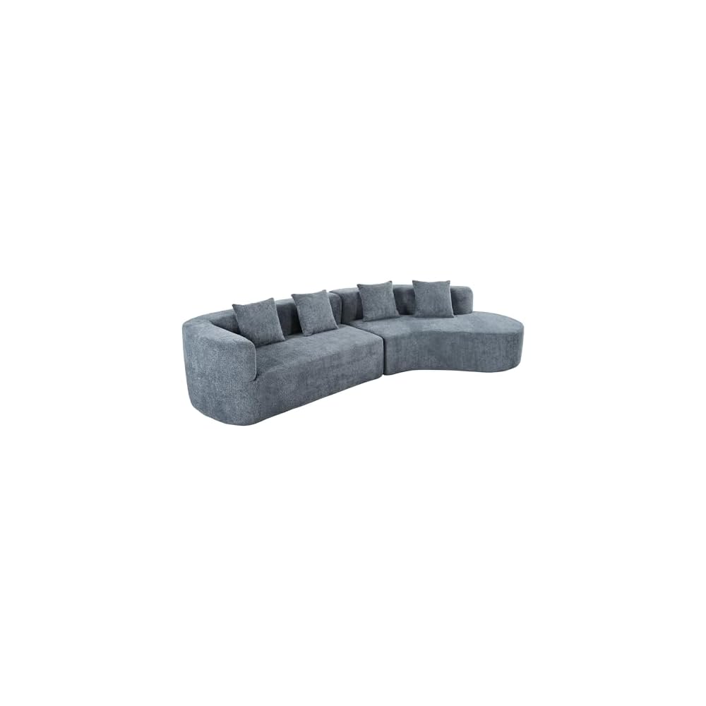 Merax Modern Minimalist Large 2-piece Sectional Curved Chenille Sofa with 3 Pillows and High-Density Foam for Luxurious Comfort and Seamless, for Living Room, Bedroom, Blue