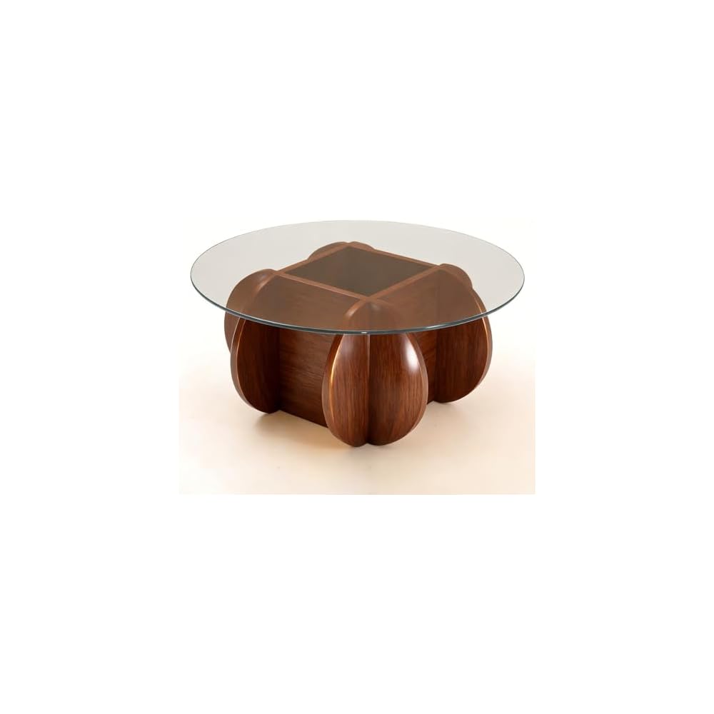 Glass Coffee Tables for Living Room Modern Elegant Round Coffee Table Mid Century Farmhouse Center Table with Solid Wood Frame and Tempered Glass Tabletop, Easy Assembly,31.5''