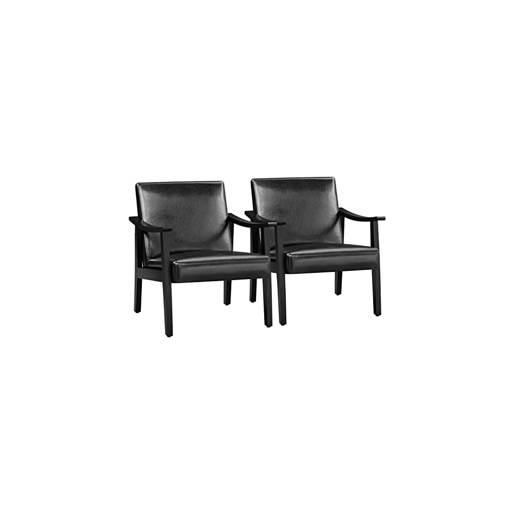 Yaheetech Accent Chairs Set of 2, Mid-Century Faux Leather Armchairs, Black