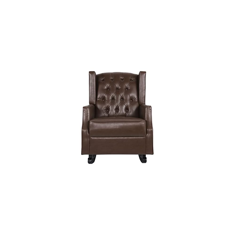 Christopher Knight Home Carey Tufted Wingback Rocking Chair - Faux Leather - Dark Brown