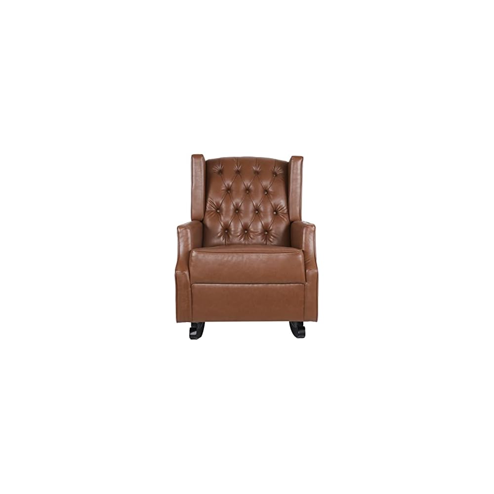 Christopher Knight Home Carey Tufted Wingback Rocking Chair - Faux Leather - Dark Brown