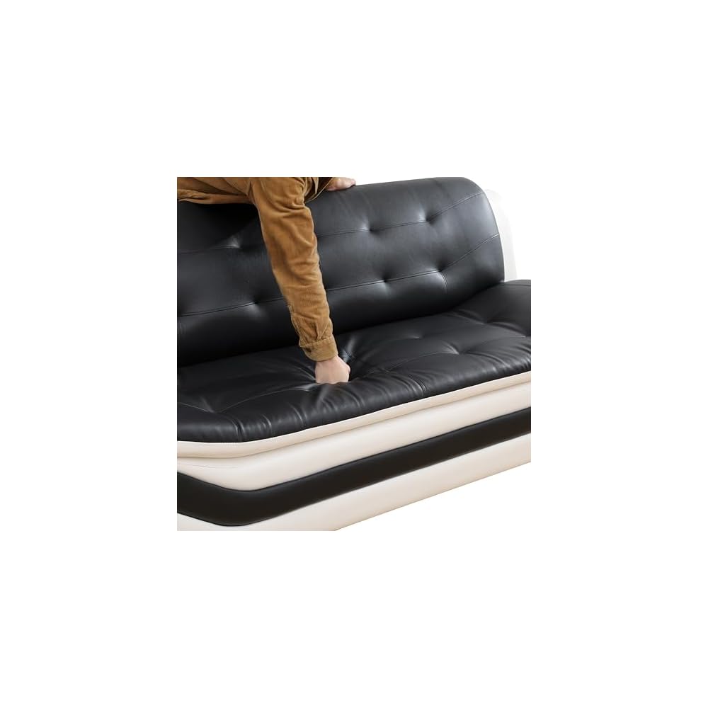 Leather Living Room Sofa Set, Equipped with Metal Leg Support Pillow Top Armrests, Perfect for Living Rooms, Offices, and Lounges (A-Black and White, Sofa+Loveseat+Chair)