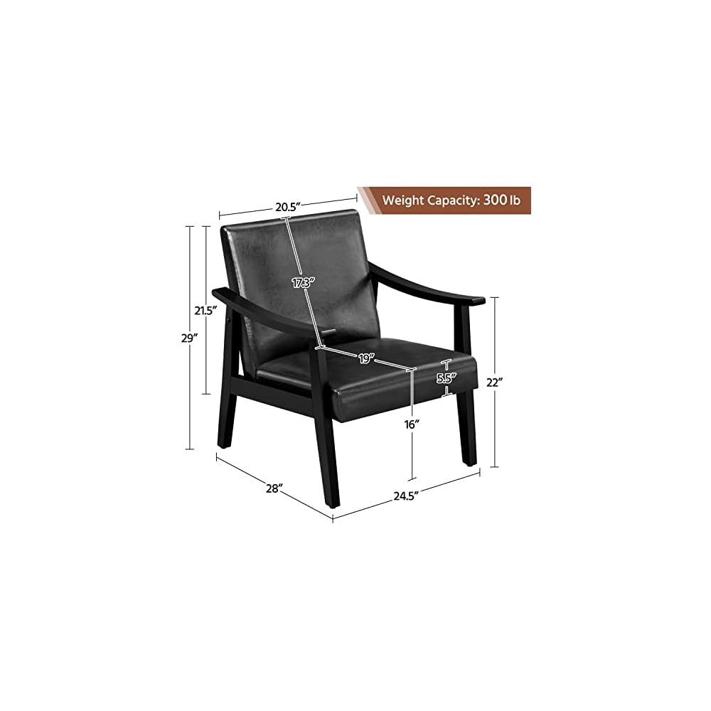 Yaheetech Accent Chairs Set of 2, Mid-Century Faux Leather Armchairs, Black