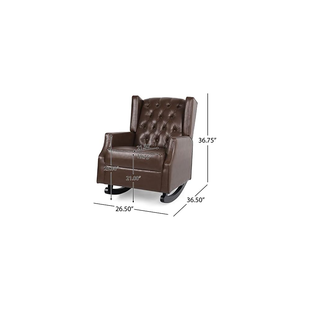 Christopher Knight Home Carey Tufted Wingback Rocking Chair - Faux Leather - Dark Brown