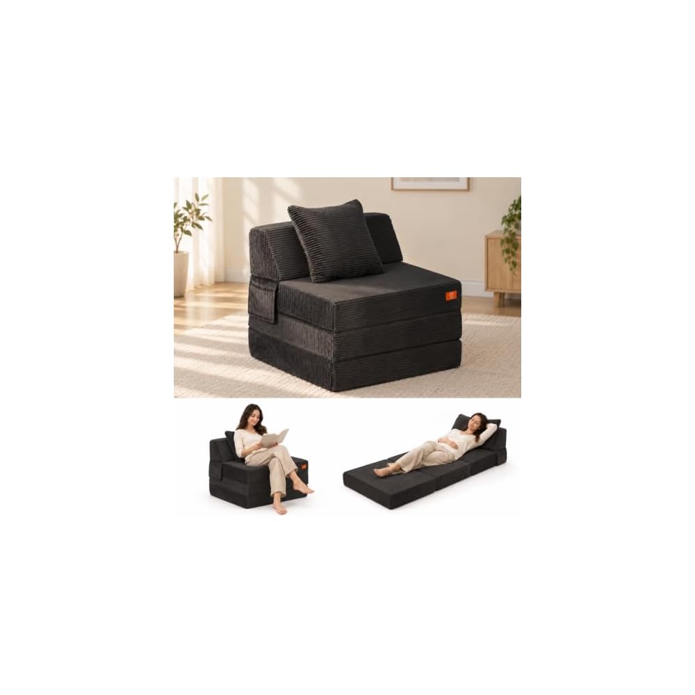 MeMoreCool Folding Sleeper Chair Bed for Adults, 4-in-1 Boneless Futon