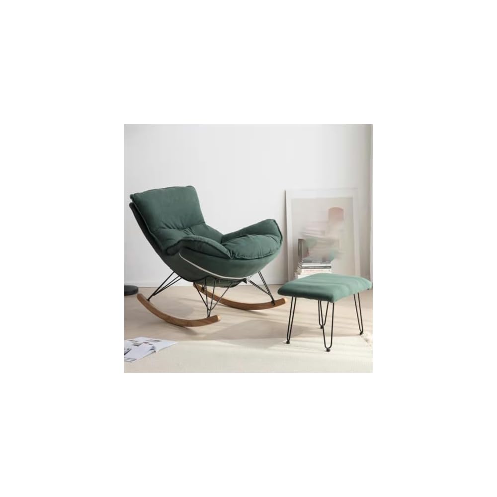 Leisure Sofa Rocking Chair and Footstool, Modern Armless Chair Recliner Chair,Sofa Chair for Bedroom,Balcony, Comfortable  Chair with Seat Cushion (Color : /Green B, Size : with