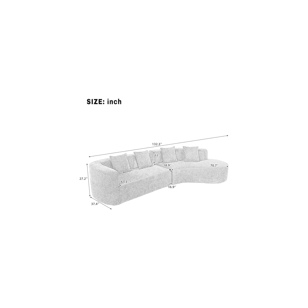 Merax Modern Minimalist Large 2-piece Sectional Curved Chenille Sofa with 3 Pillows and High-Density Foam for Luxurious Comfort and Seamless, for Living Room, Bedroom, Blue