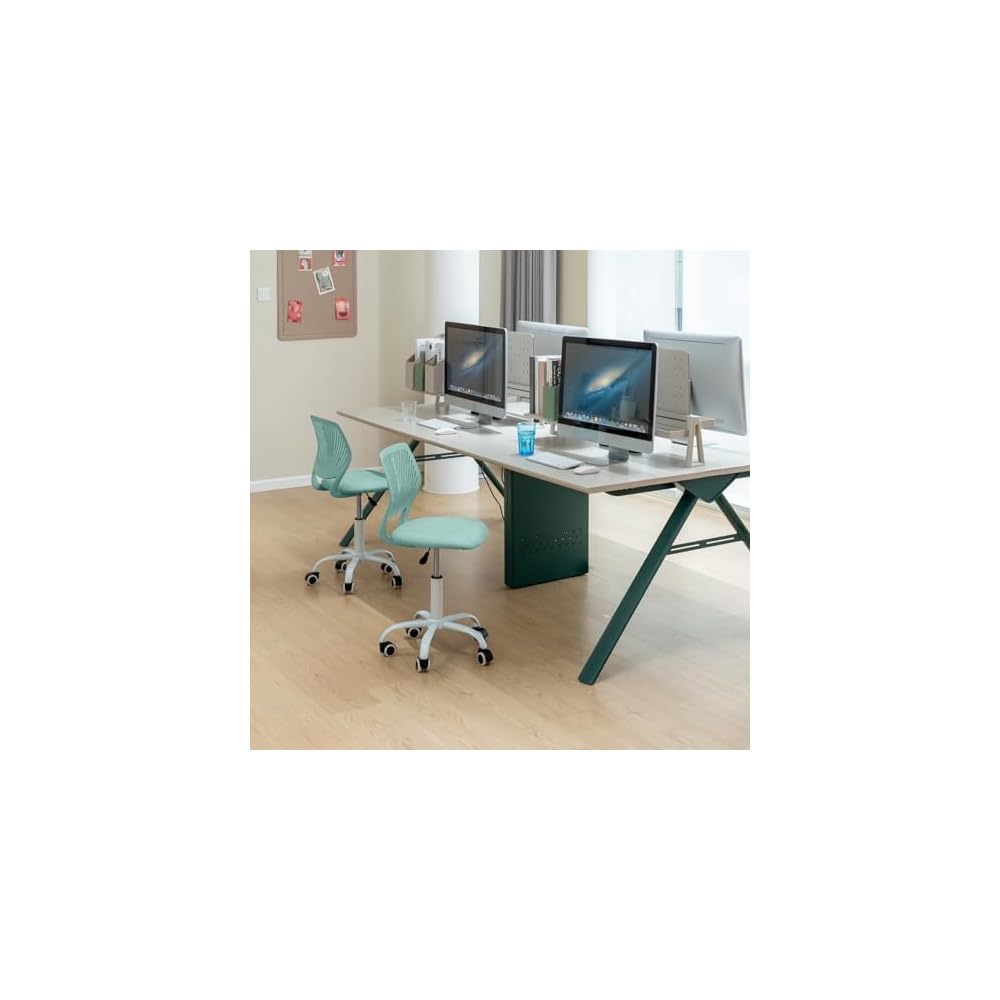 Homy Casa Armless Home Office Desk Chair, Colorful Task Chair with Soft Mesh Padded Cushion, Height Adjustable Swivel Study Computer Chair for for Girls Boys Teens (Green, 4PCS)