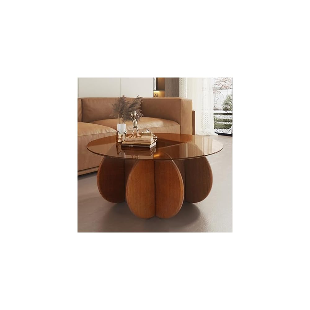 Glass Coffee Tables for Living Room Modern Elegant Round Coffee Table Mid Century Farmhouse Center Table with Solid Wood Frame and Tempered Glass Tabletop, Easy Assembly,31.5''