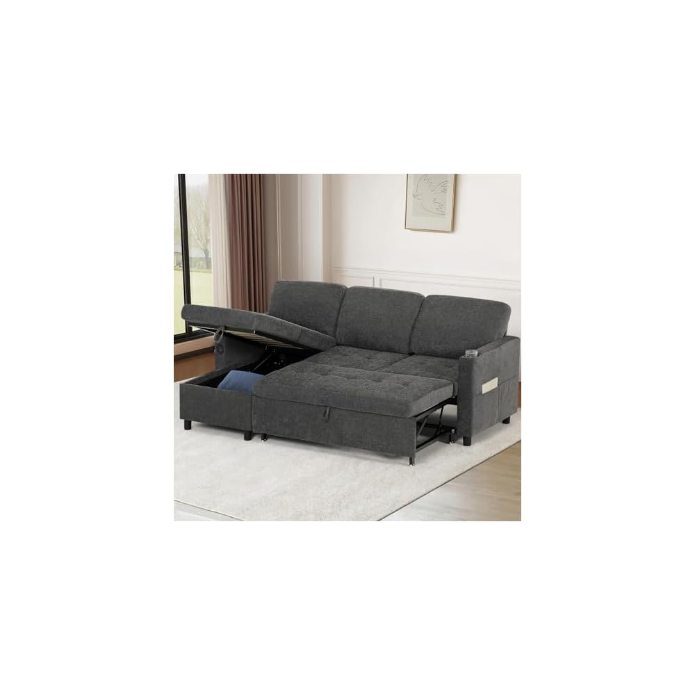84" Fabric Sleeper Sofa Bed w/Adjustable Backrests, Grey