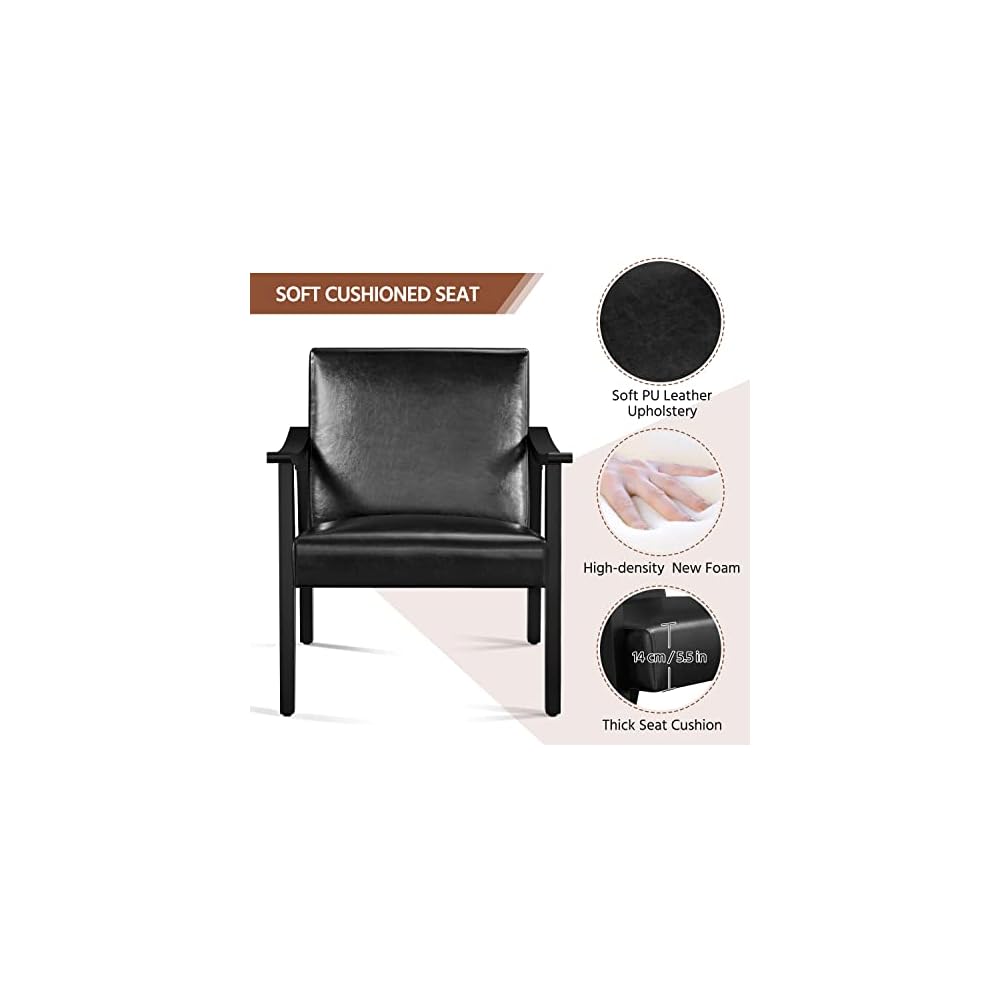 Yaheetech Accent Chairs Set of 2, Mid-Century Faux Leather Armchairs, Black