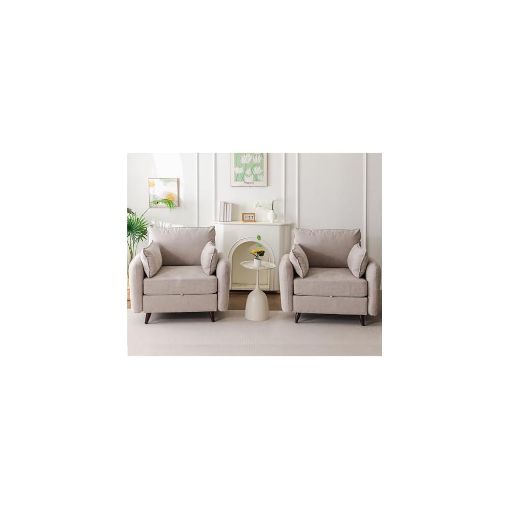 Rexulqo Oversized Accent Chair with All Seats Storage,Comfy Living Room Chairs with 2 Throw Pillow,Upholstered Mid-Century Armchair,24.5'' Deep Seat,Reading Chair for Bedroom,Office,Chenille,Green