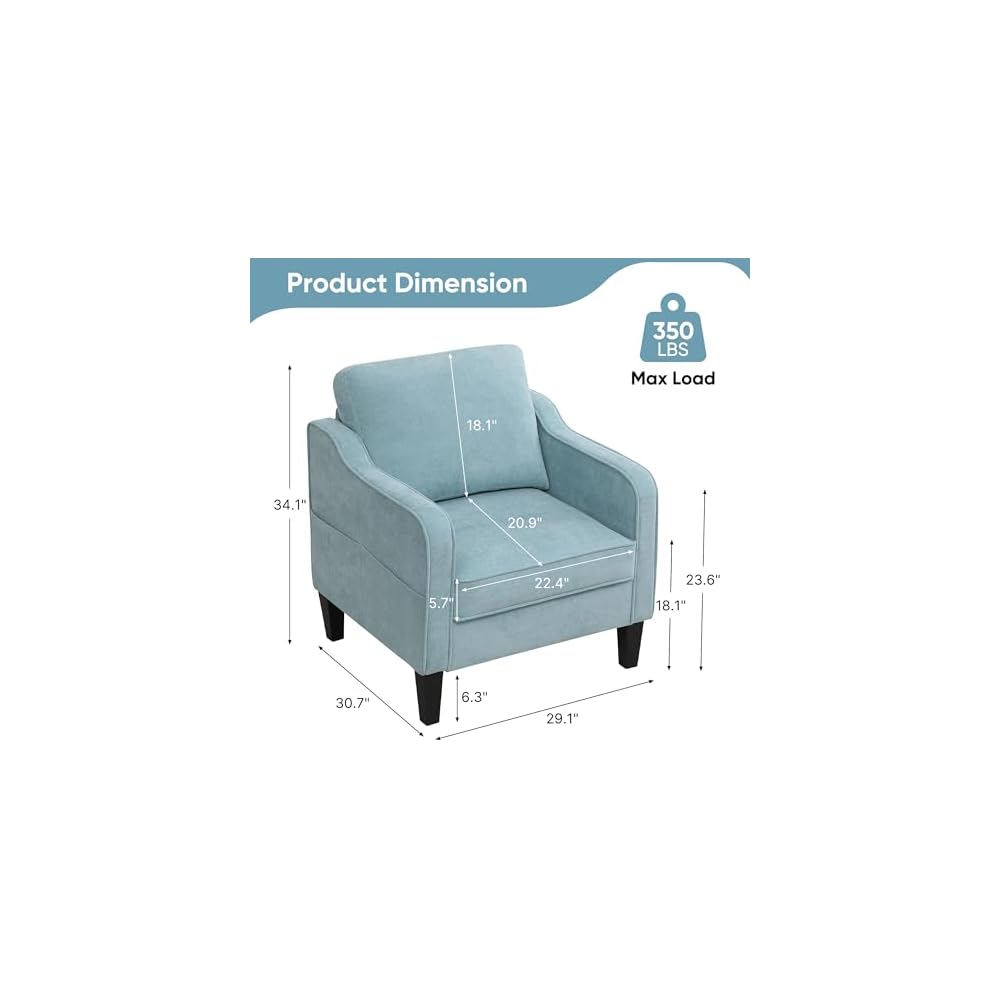Accent Chair for Living Room, Mid Century Modern Reading Chair for Bedroom, Upholstered Armchair with Side Pockets, Comfy Single Sofa Side Chair for Office, Apartment, Small Room, Teal Green