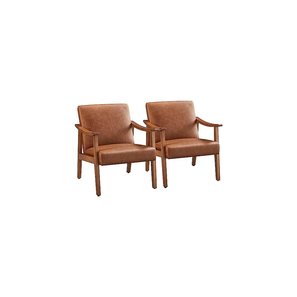 Yaheetech Accent Chairs Set of 2, Mid-Century Faux Leather Armchairs, Black