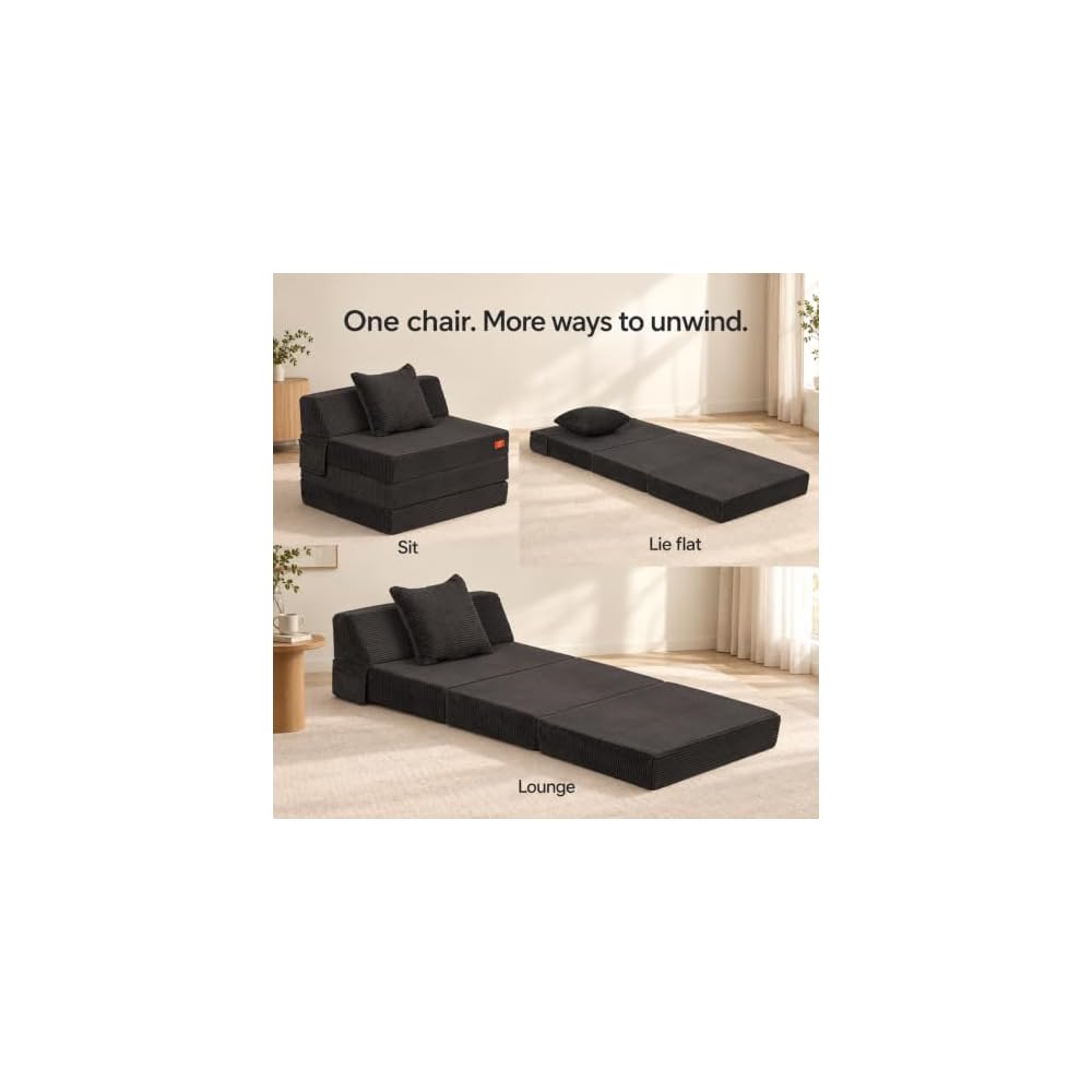 MeMoreCool Folding Sleeper Chair Bed for Adults, 4-in-1 Boneless Futon