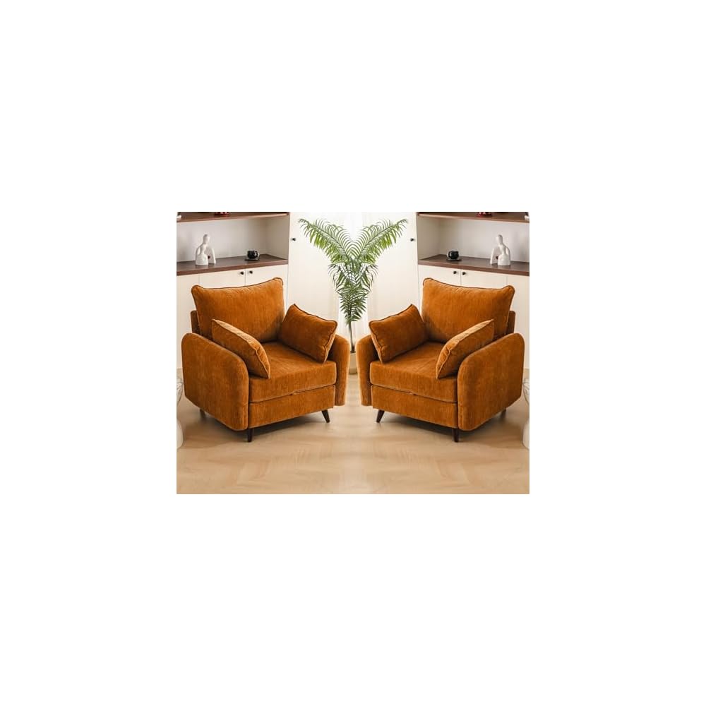Rexulqo Oversized Accent Chair with All Seats Storage,Comfy Living Room Chairs with 2 Throw Pillow,Upholstered Mid-Century Armchair,24.5'' Deep Seat,Reading Chair for Bedroom,Office,Chenille,Green