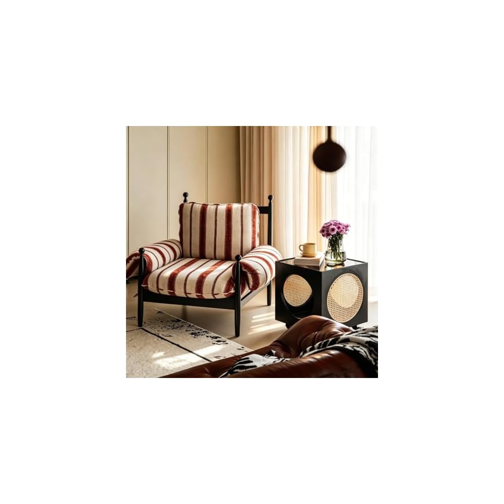 Mid-Century Reading Chair Striped Wood Accentchair Ergonomic Sofa Armchair