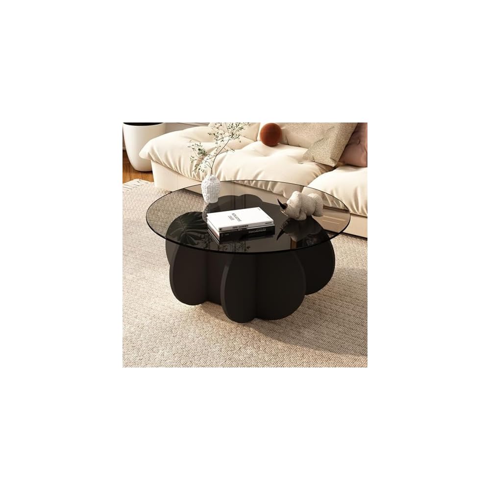 Glass Coffee Tables for Living Room Modern Elegant Round Coffee Table Mid Century Farmhouse Center Table with Solid Wood Frame and Tempered Glass Tabletop, Easy Assembly,31.5''