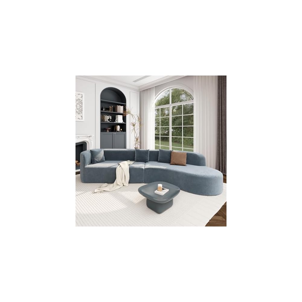 Merax Modern Minimalist Large 2-piece Sectional Curved Chenille Sofa with 3 Pillows and High-Density Foam for Luxurious Comfort and Seamless, for Living Room, Bedroom, Blue
