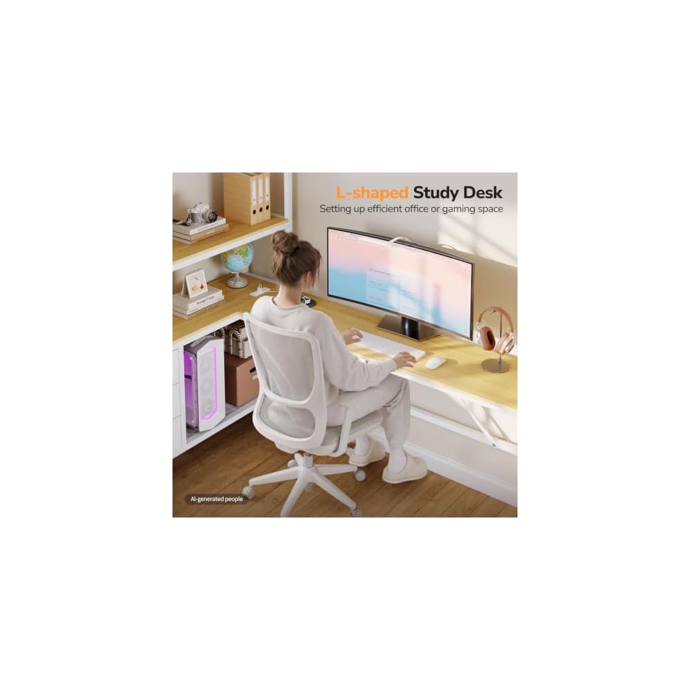 DICTAC Loft Bed Full Size with L-Shaped Desk and 3 Storage Drawers, White