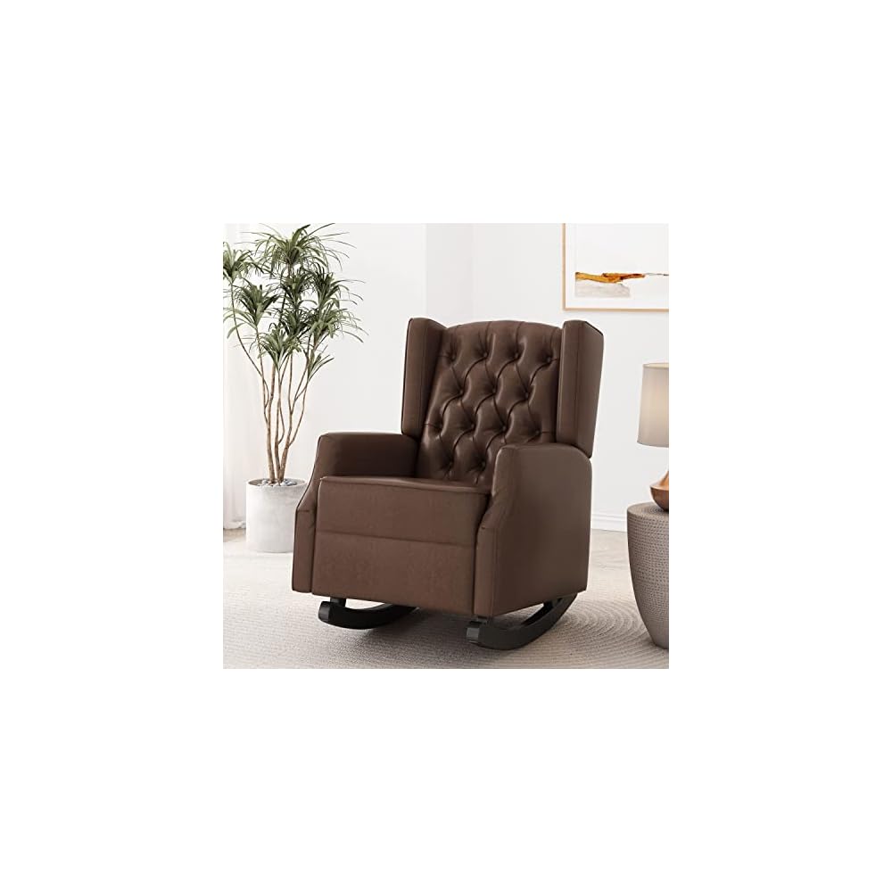 Christopher Knight Home Carey Tufted Wingback Rocking Chair - Faux Leather - Dark Brown