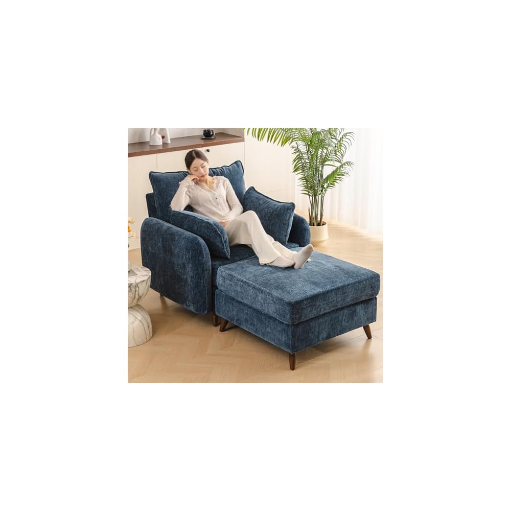 Rexulqo Oversized Accent Chair with All Seats Storage,Comfy Living Room Chairs with 2 Throw Pillow,Upholstered Mid-Century Armchair,24.5'' Deep Seat,Reading Chair for Bedroom,Office,Chenille,Green