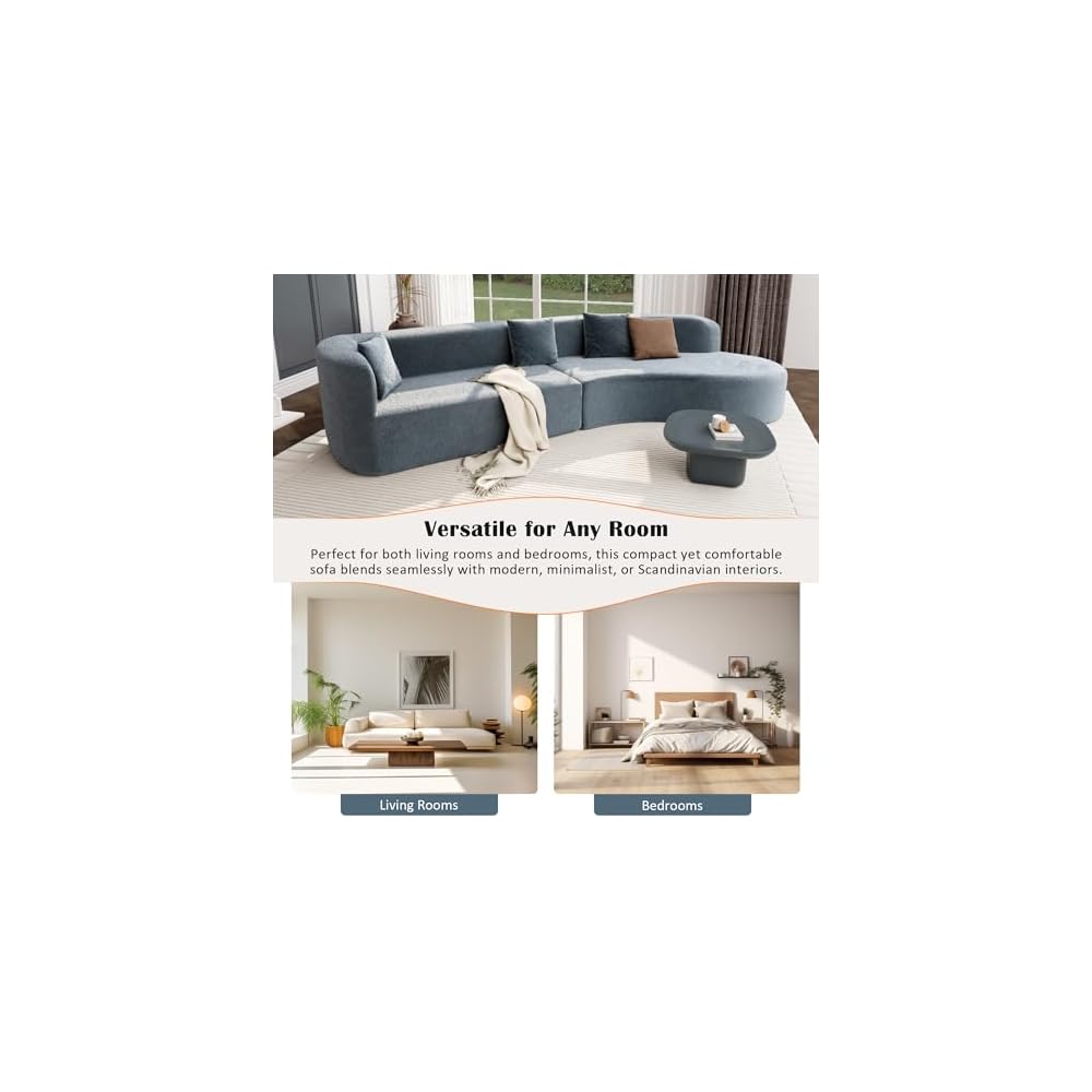 Merax Modern Minimalist Large 2-piece Sectional Curved Chenille Sofa with 3 Pillows and High-Density Foam for Luxurious Comfort and Seamless, for Living Room, Bedroom, Blue