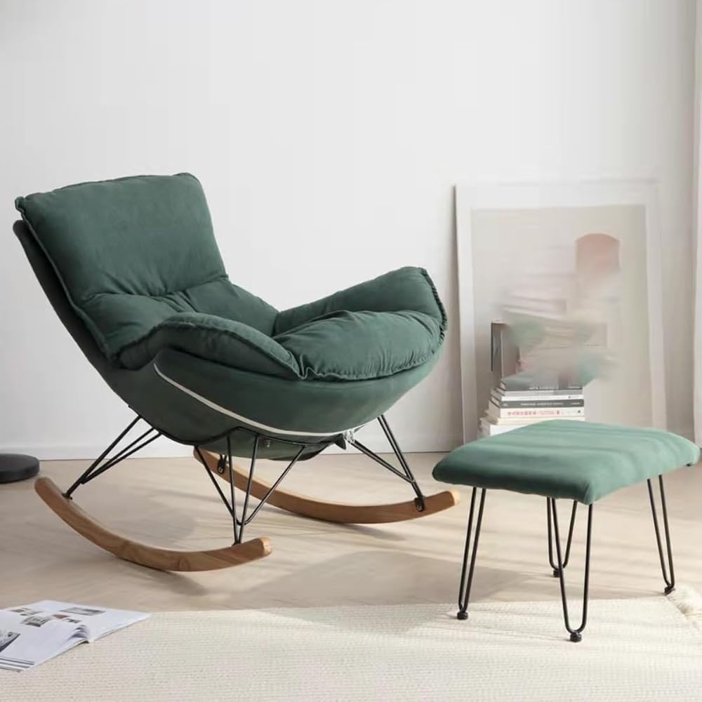 Leisure Sofa Rocking Chair and Footstool, Modern Armless Chair Recliner Chair,Sofa Chair for Bedroom,Balcony, Comfortable  Chair with Seat Cushion (Color : /Green B, Size : with