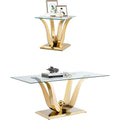 Henf Luxury Glass Coffee Table Set of 2 Piece Gold Living Room Table Set of 2 Including Coffee and End Table Set, Gorgeous Stainless Steel Frame, Clear Glass Top for Living Room Home Office Apartment