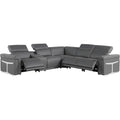 BlackJack Furniture Riccardo 6-Piece Top Grain Italian Leather Sectional Sofa with 3 Power Reclining Couch Seats, USB & Wireless Chargers, Headrests, Cup Holder, and Console Storage, Dark Gray