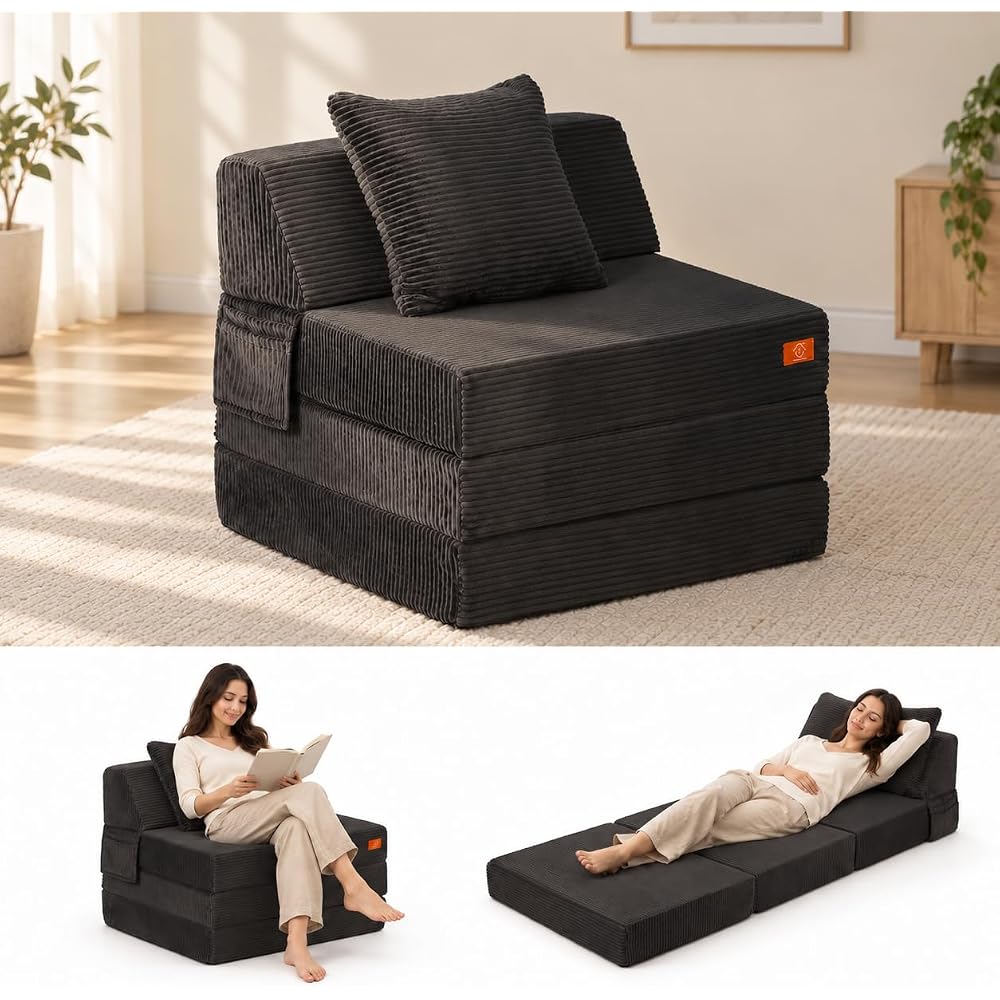 MeMoreCool Folding Sleeper Chair Bed for Adults, 4-in-1 Boneless Futon
