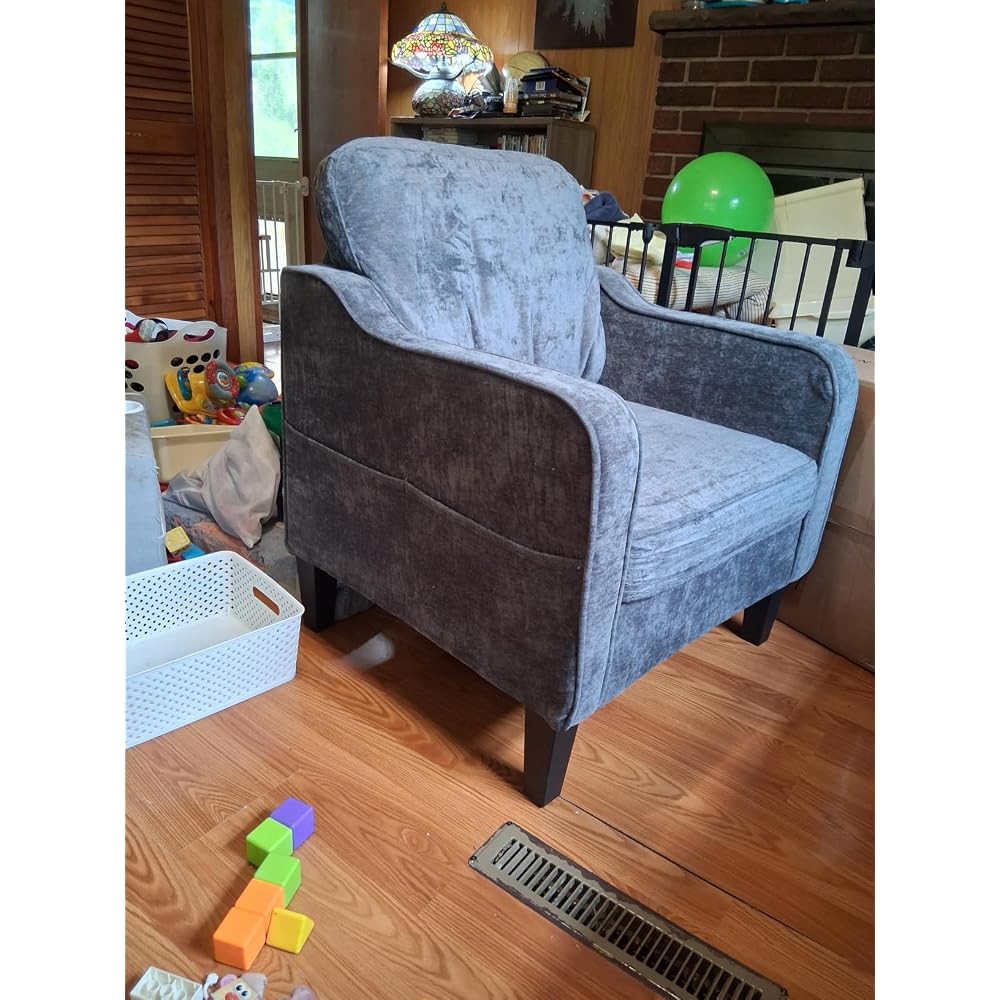 Accent Chair for Living Room, Mid Century Modern Reading Chair for Bedroom, Upholstered Armchair with Side Pockets, Comfy Single Sofa Side Chair for Office, Apartment, Small Room, Teal Green