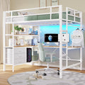 DICTAC Loft Bed Full Size with L-Shaped Desk and 3 Storage Drawers, White