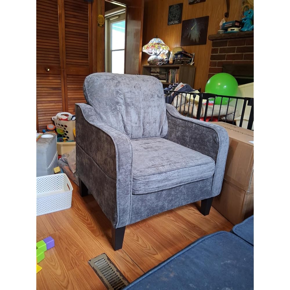 Accent Chair for Living Room, Mid Century Modern Reading Chair for Bedroom, Upholstered Armchair with Side Pockets, Comfy Single Sofa Side Chair for Office, Apartment, Small Room, Teal Green