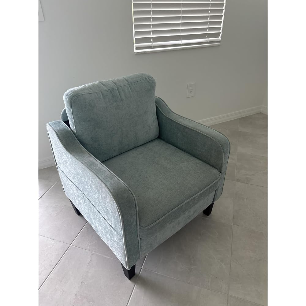 Accent Chair for Living Room, Mid Century Modern Reading Chair for Bedroom, Upholstered Armchair with Side Pockets, Comfy Single Sofa Side Chair for Office, Apartment, Small Room, Teal Green