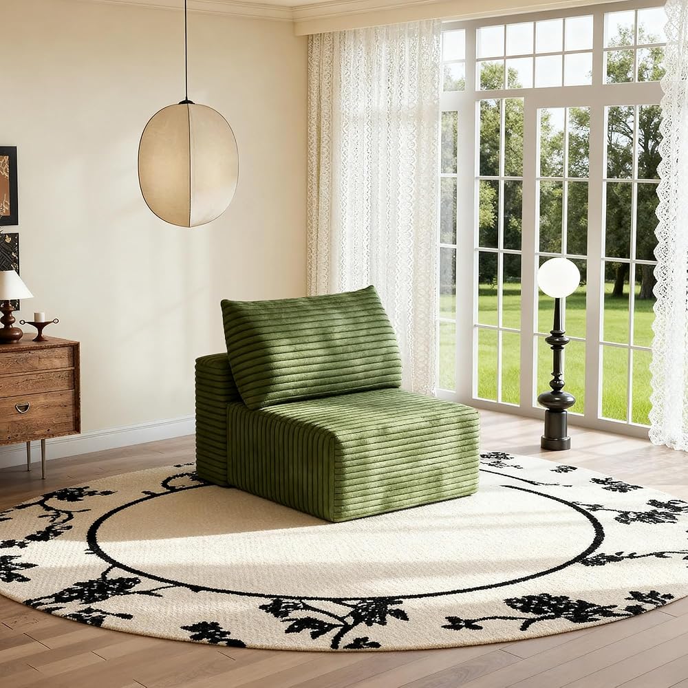 AUGOP 37" Plush Corduroy Ottoman, Upholstered Cloud Ottoman for Modular Sectional Couch, No Assembly Required, Compressed Memory Foam, Ideal for Living Room, Bedroom, and More