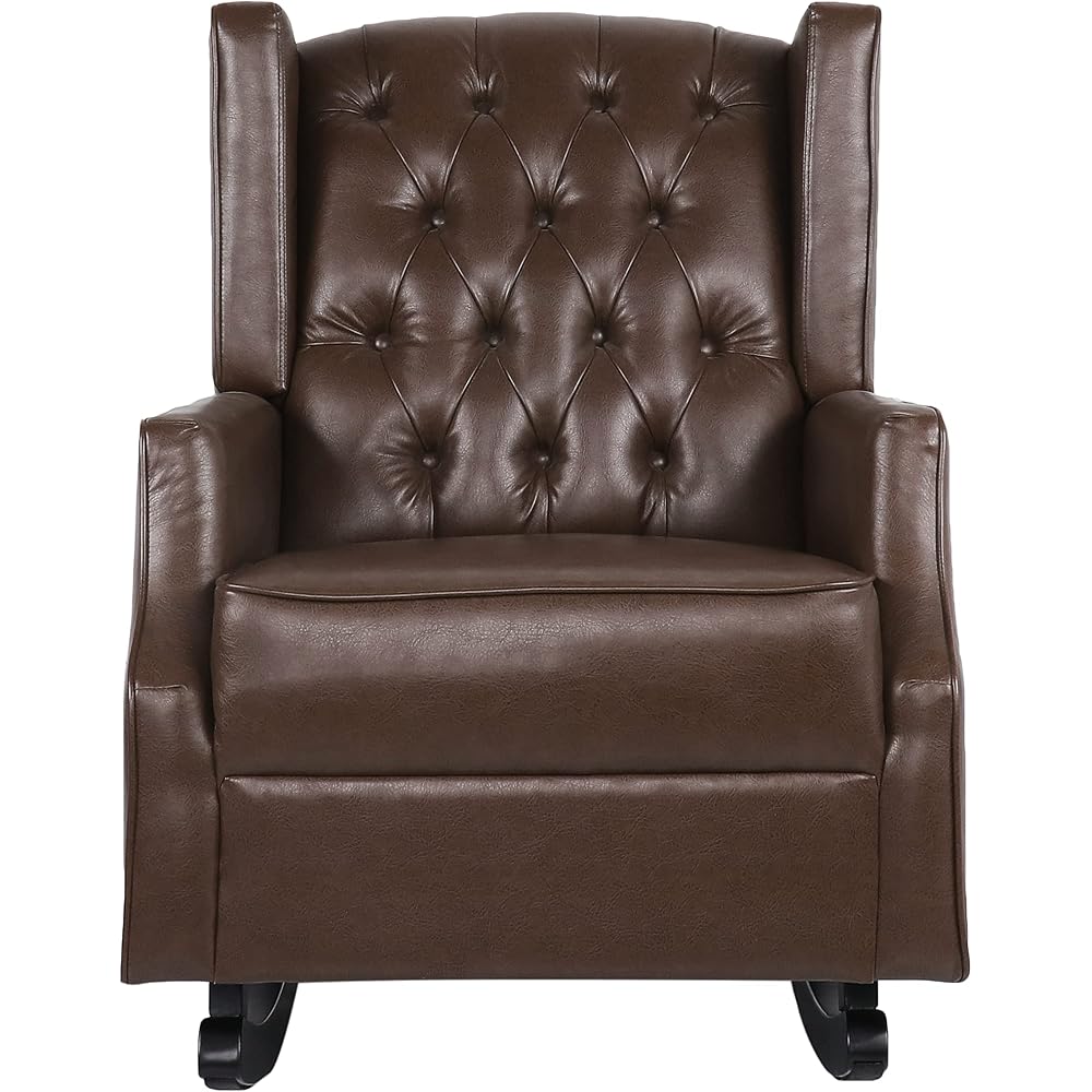 Christopher Knight Home Carey Tufted Wingback Rocking Chair - Faux Leather - Dark Brown